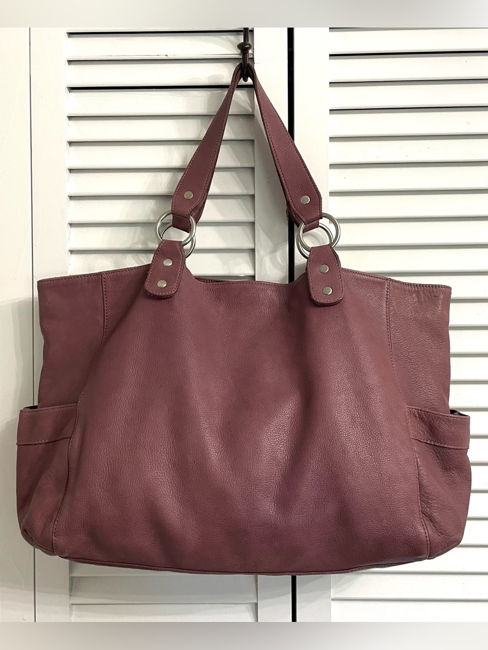 Garnet Hill Magenta Slouchy Leather Tote Bag Purse Magnetic Close